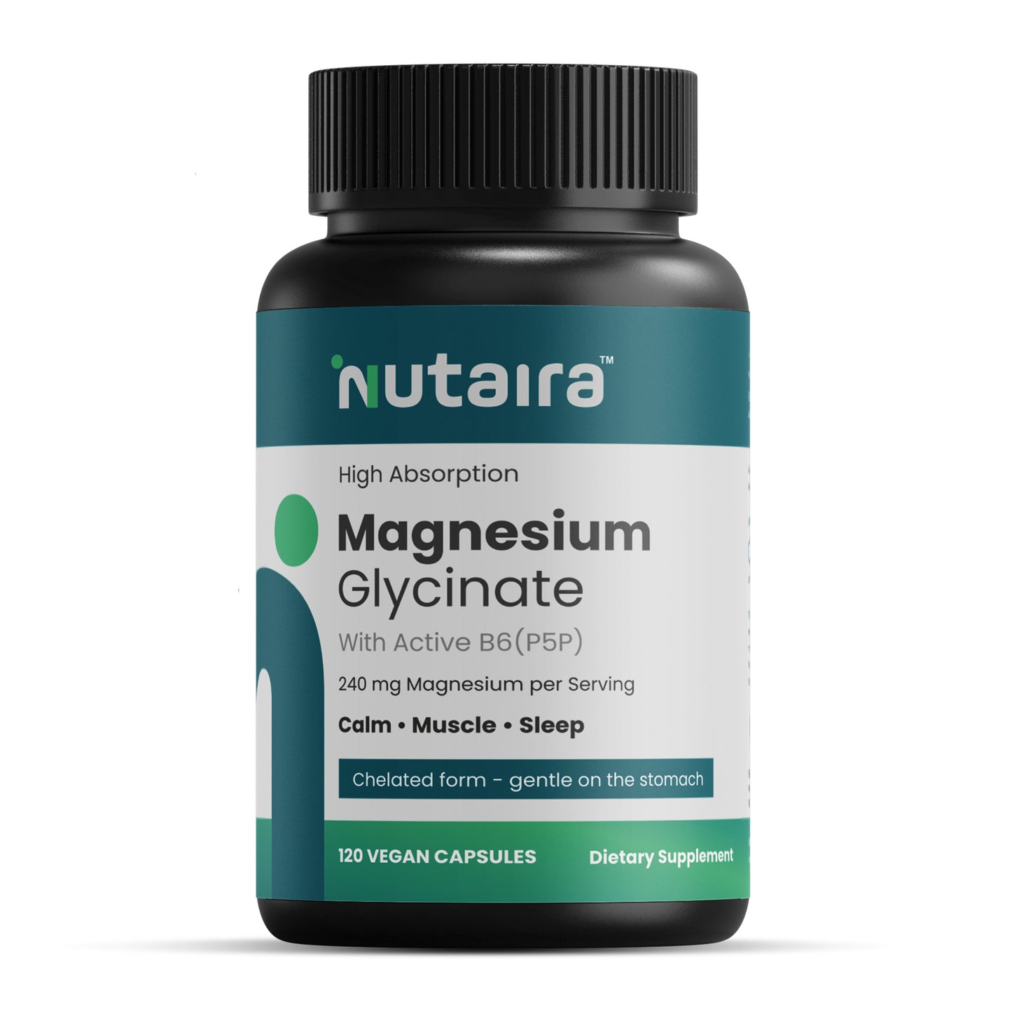 Nutaira Magnesium Glycinate 240mg with Active B6 (P5P) — 120 Vegan Capsules | High Absorption, Chelated, Gentle on Stomach