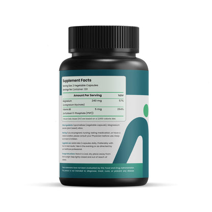 Nutaira Magnesium Glycinate 240mg with Active B6 (P5P) — 120 Vegan Capsules | High Absorption, Chelated, Gentle on Stomach